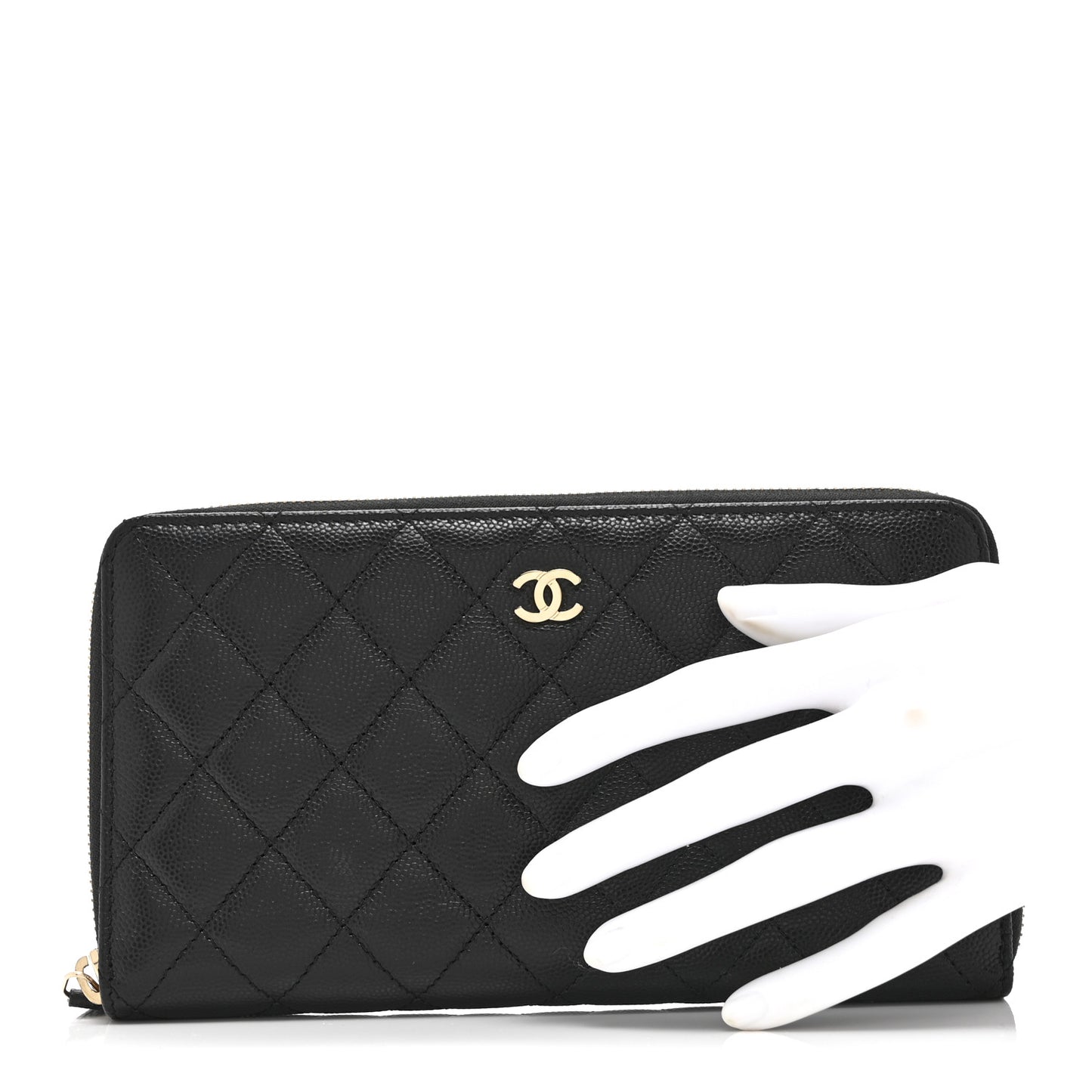 Caviar Quilted Large Zip Around Organizer Wallet Black
