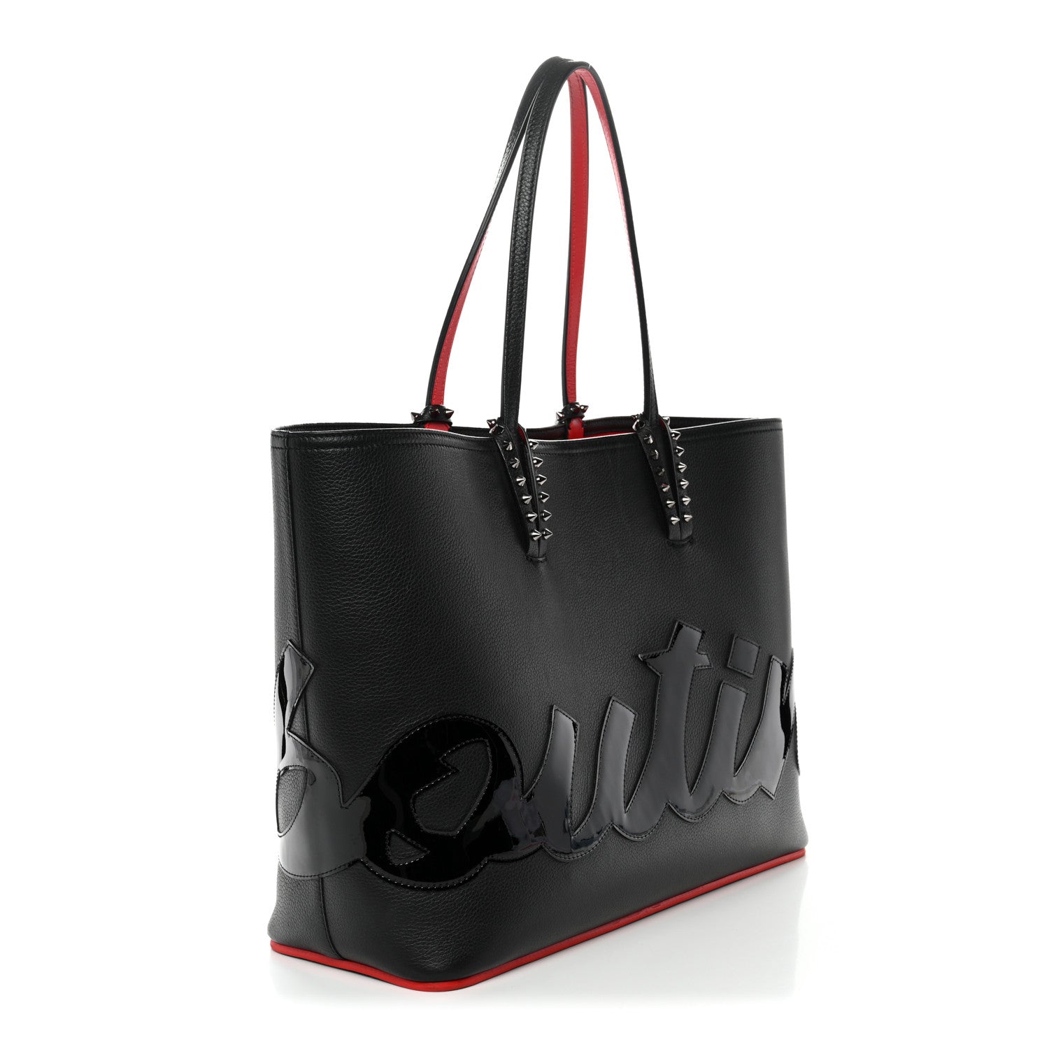Christian Louboutin Calfskin Patent Logo Spikes East West Cabata Tote Black 4 of 15