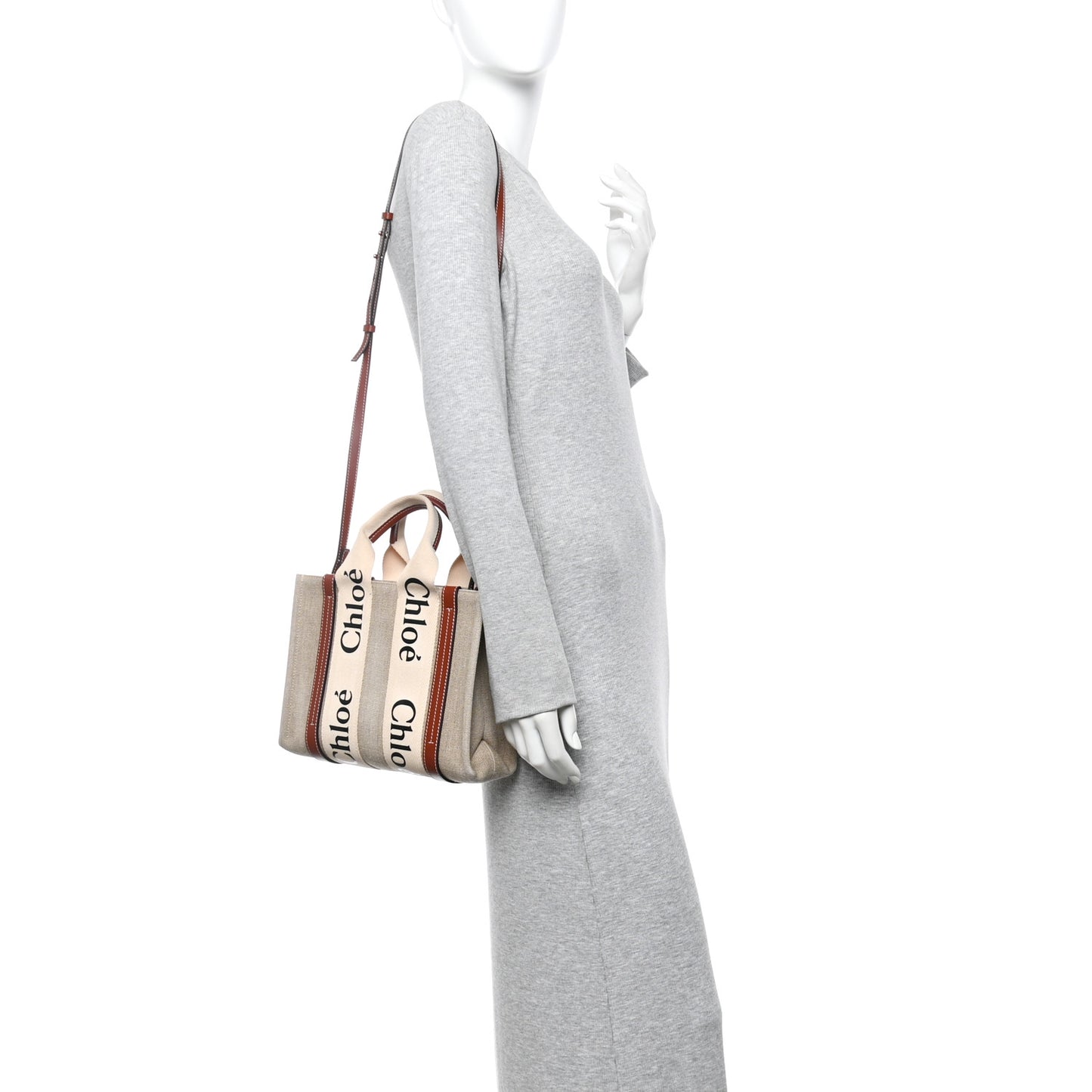 Cotton Calfskin Small Woody Ribbon Tote With Strap White Brown