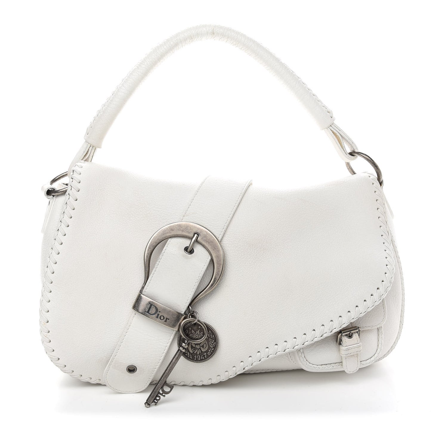 Calfskin Whipstitch Gaucho Double Saddle Bag White