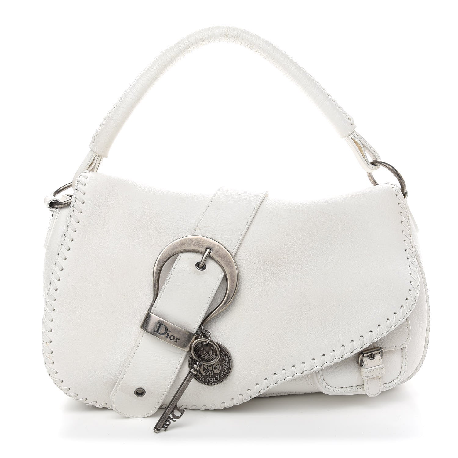 Christian Dior Calfskin Whipstitch Gaucho Double Saddle Bag White 1 of 13