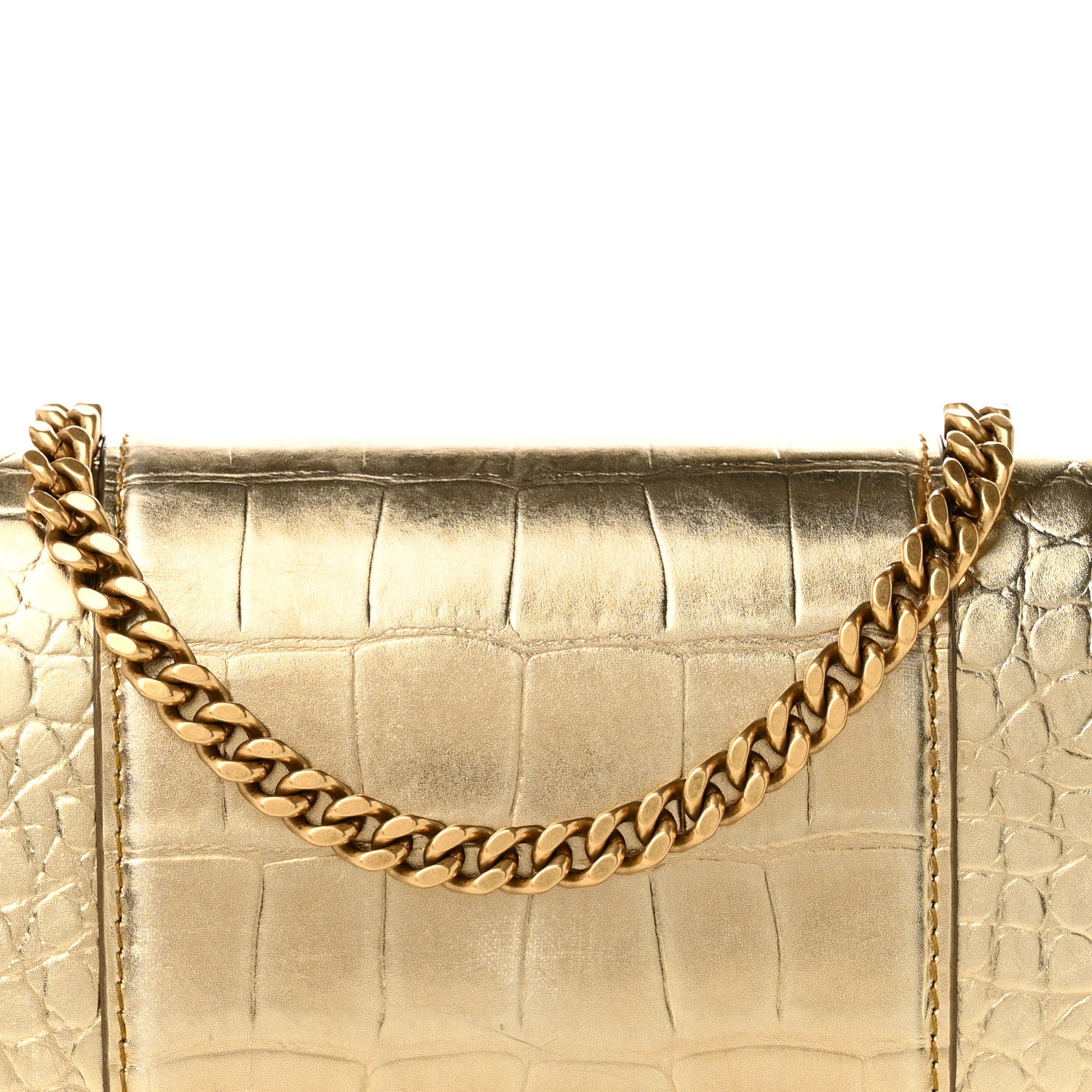 Balenciaga Metallic Calfskin Crocodile Embossed Hourglass Chain Bag Gold 7 of 10