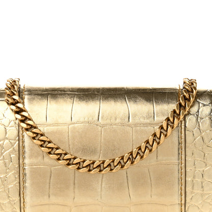 Balenciaga Metallic Calfskin Crocodile Embossed Hourglass Chain Bag Gold 7 of 10