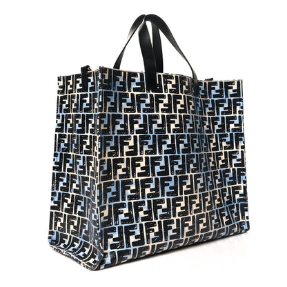 Fendi X JOSHUA VIDES Coated Canvas FF Cloudy Shopping Tote White Celeste Black 3 of 12