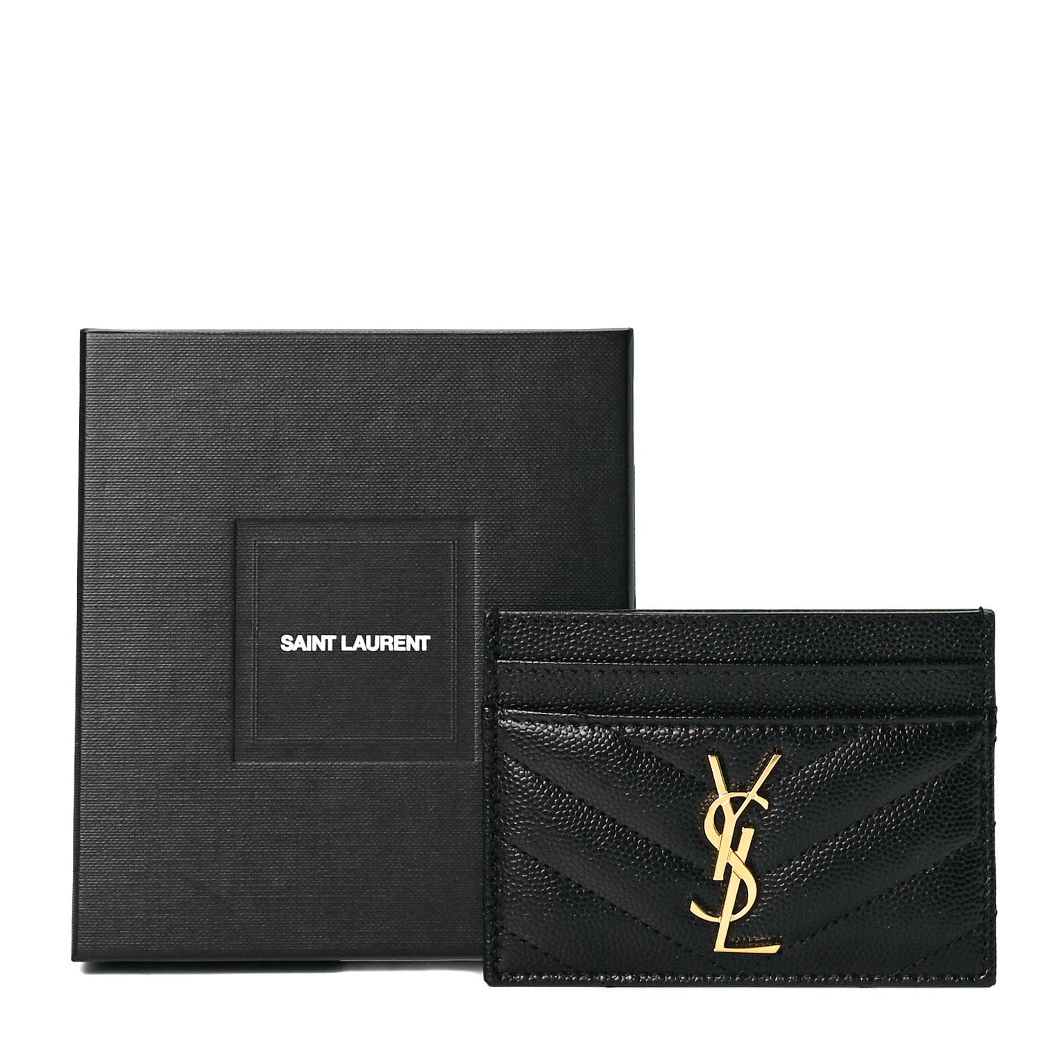 Saint Laurent Grain De Poudre Matelasse Chevron Monogram Credit Card Case Black 8 of 8
