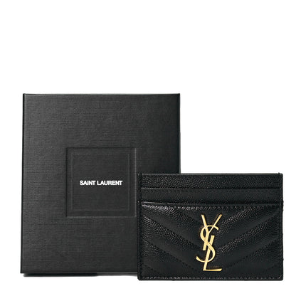 Saint Laurent Grain De Poudre Matelasse Chevron Monogram Credit Card Case Black 8 of 8