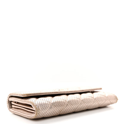 Chanel Metallic Perforated Lambskin Quilted Large Gusset Flap Wallet Light Pink 4 of 15