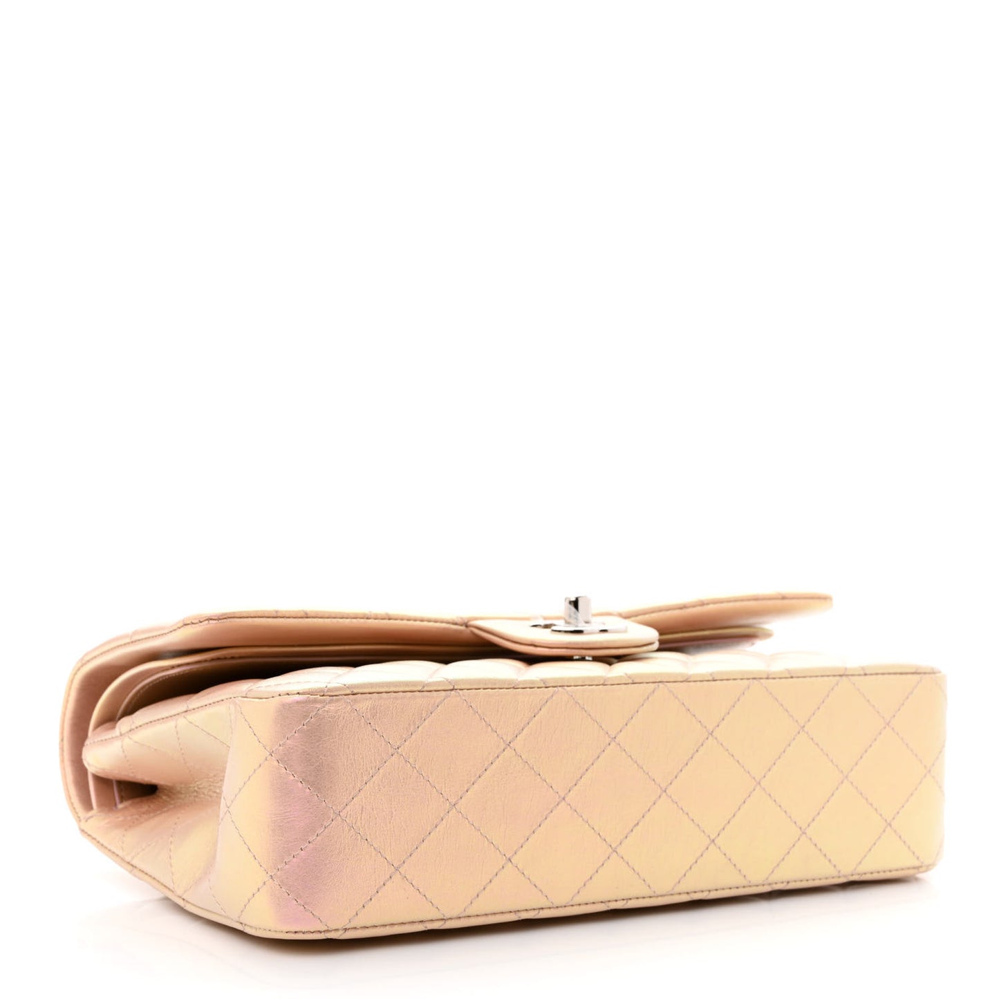 Iridescent Calfskin Quilted Medium Double Flap Pink