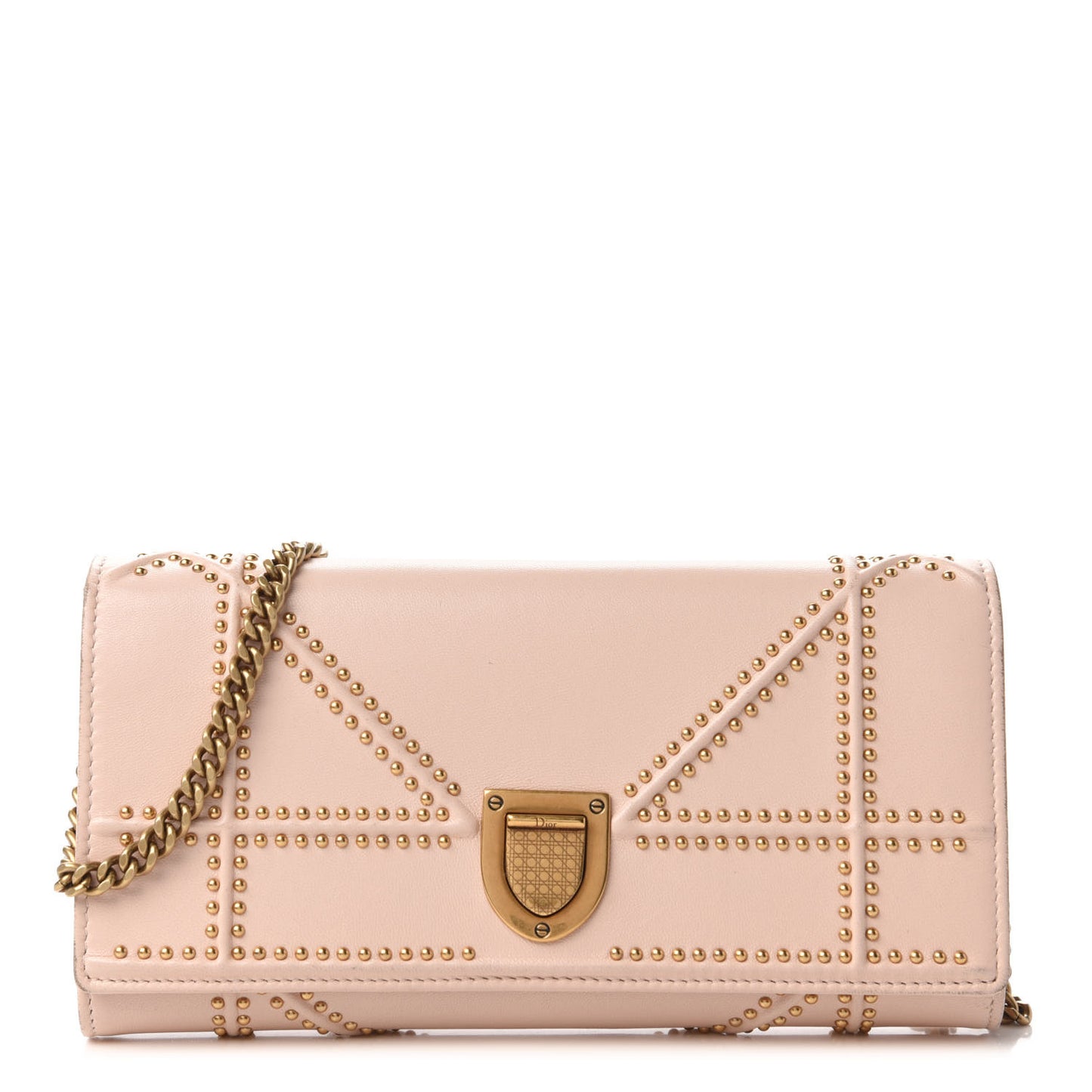 Calfskin Studded Diorama Croisiere Chain Wallet Nude