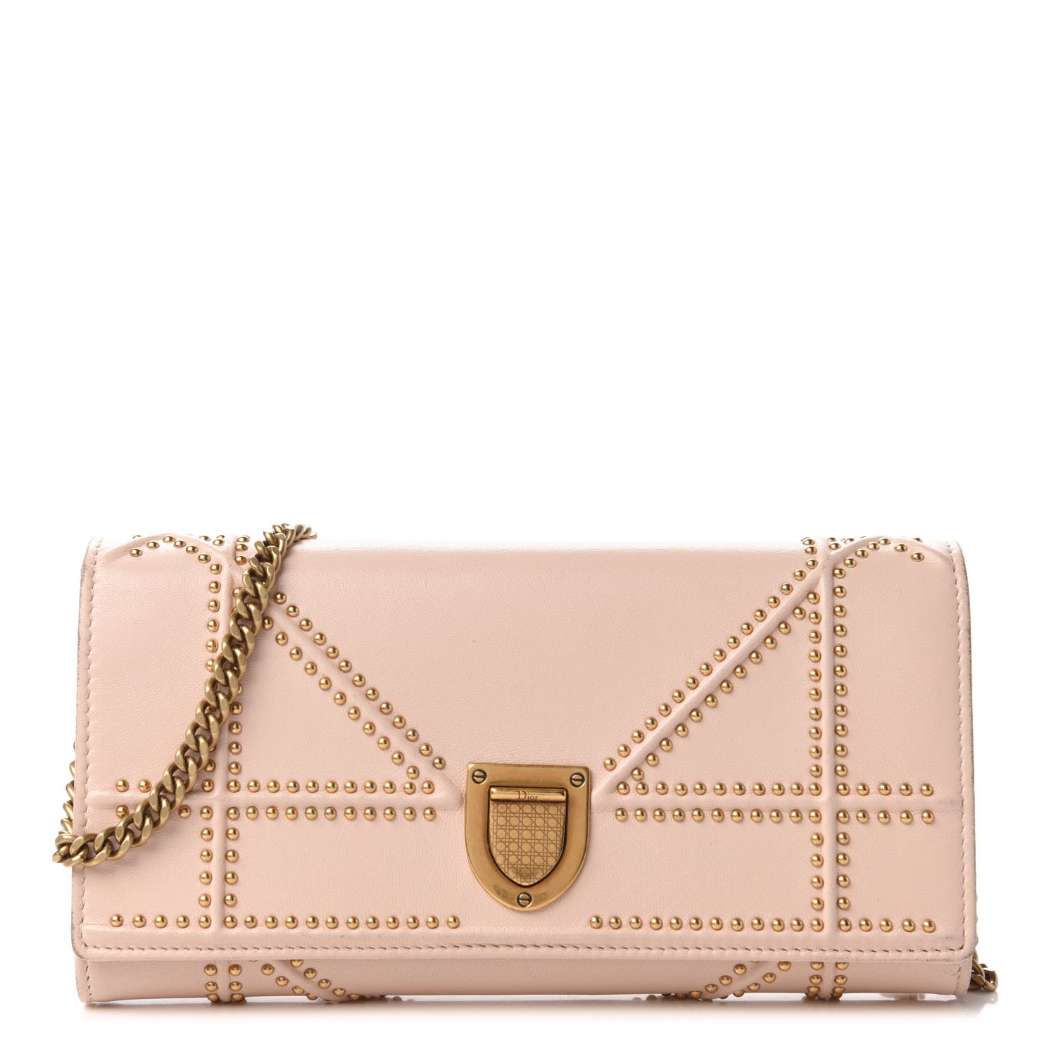 Christian Dior Calfskin Studded Diorama Croisiere Chain Wallet Nude 1 of 11
