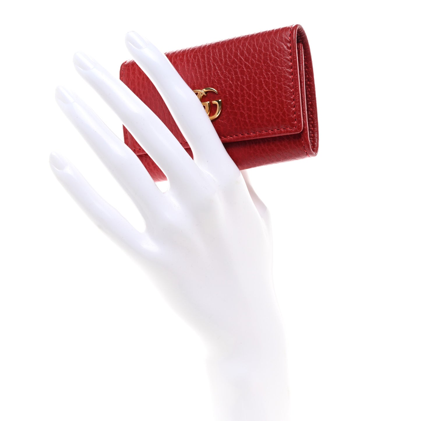 Pebbled Calfskin GG Marmont 6 Key Holder Hibiscus Red