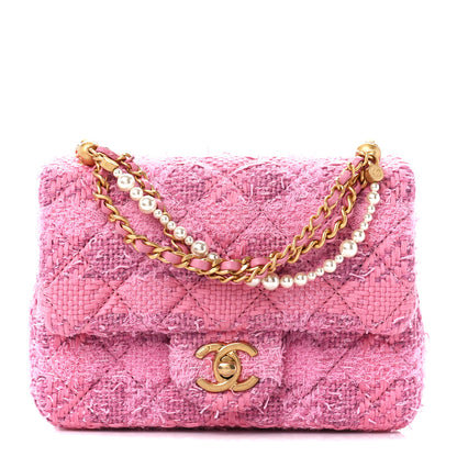Chanel Tweed Quilted Pearl Twist Mini Square Flap Pink Dark Pink 1 of 11