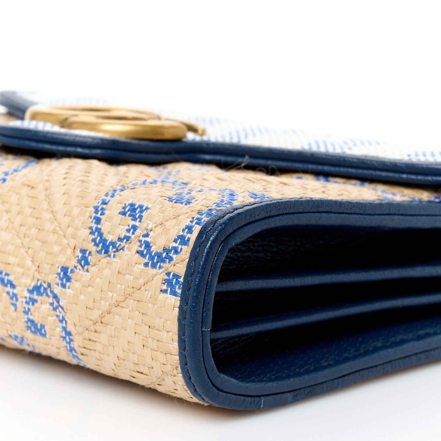 Raffia GG Monogram Matelasse GG Marmont Chain Wallet Mystic White Royale Natural