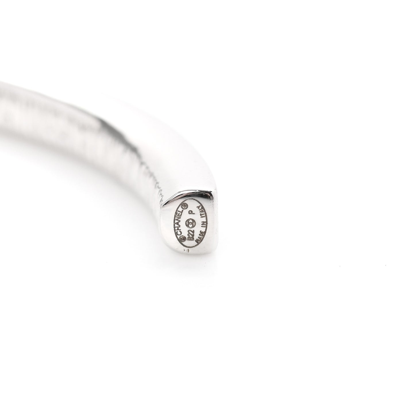 Metal Crystal Baguette CC Large Hoop Earrings Silver