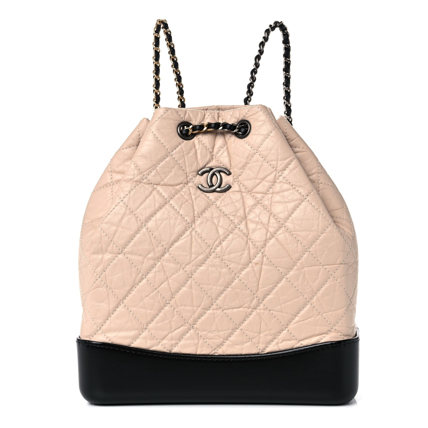 Chanel Aged Calfskin Quilted Gabrielle Backpack Beige Black 1 of 11