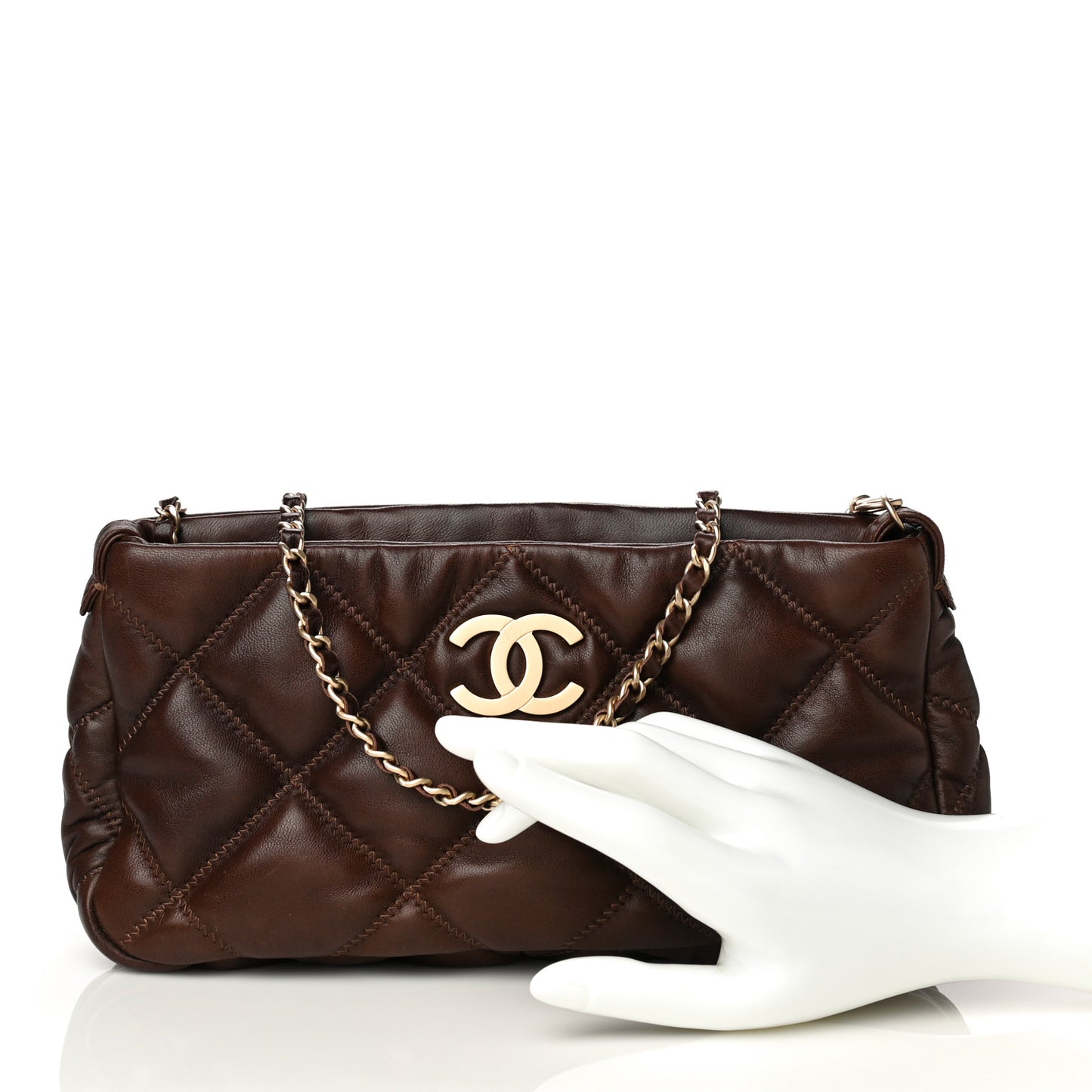 Lambskin Bubble Quilt Pochette Brown