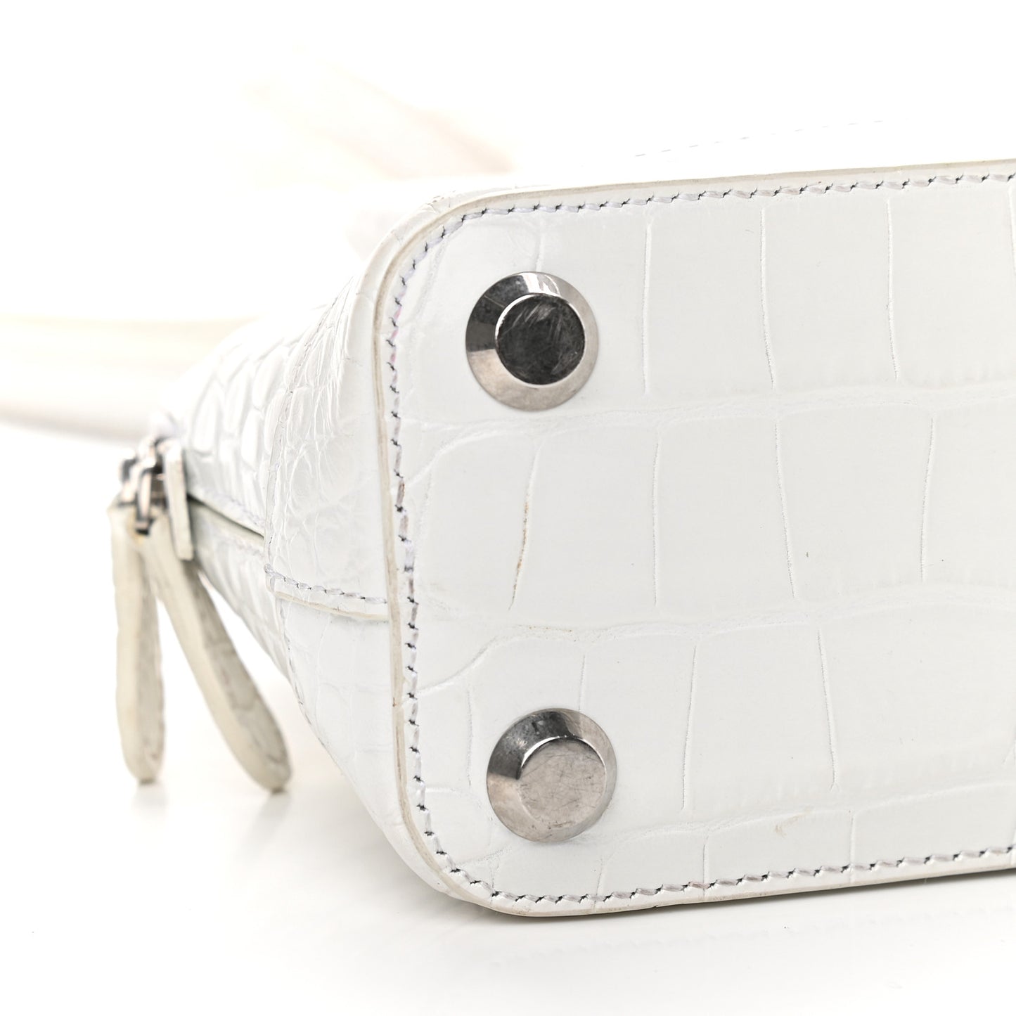 Calfskin Crocodile Embossed XXS Ville Top Handle Bag White Black