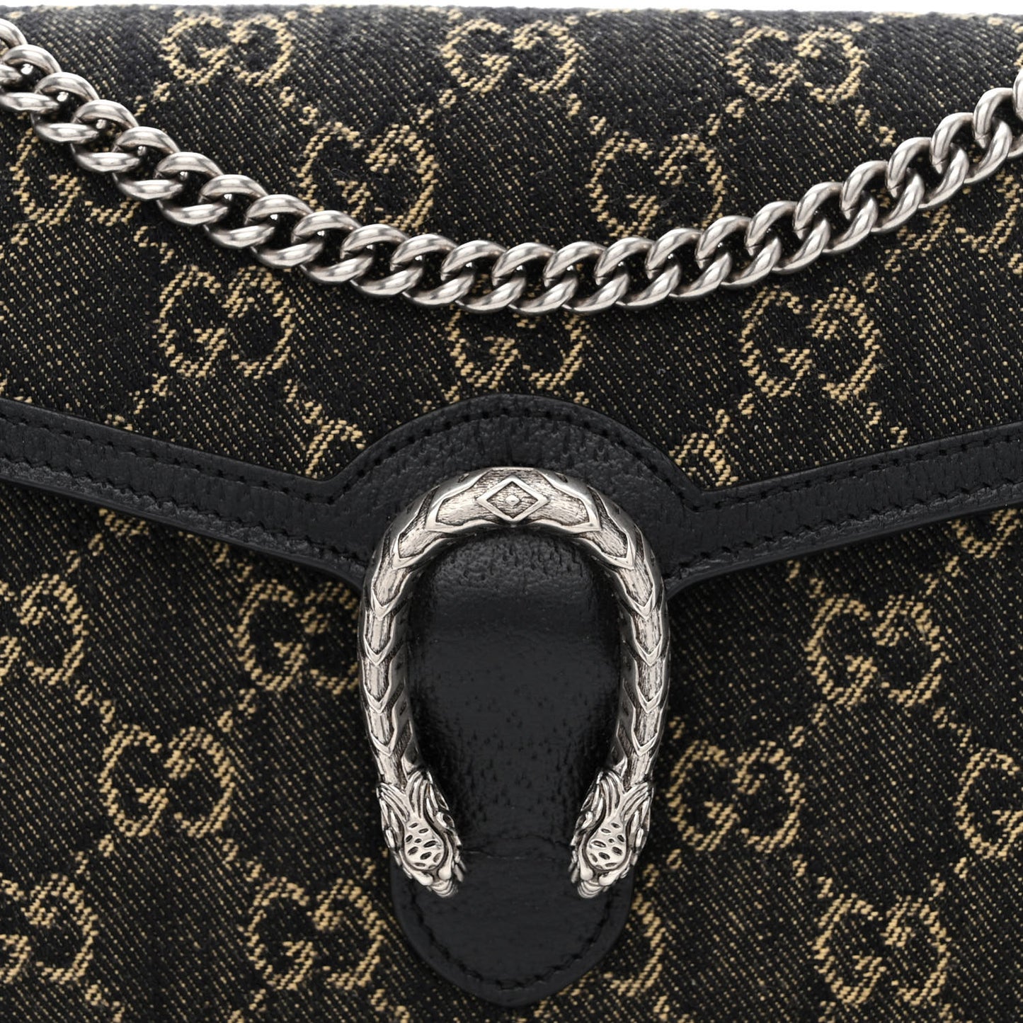 Jacquard Black Denim GG Monogram Mini Dionysus Chain Wallet Black Ivory