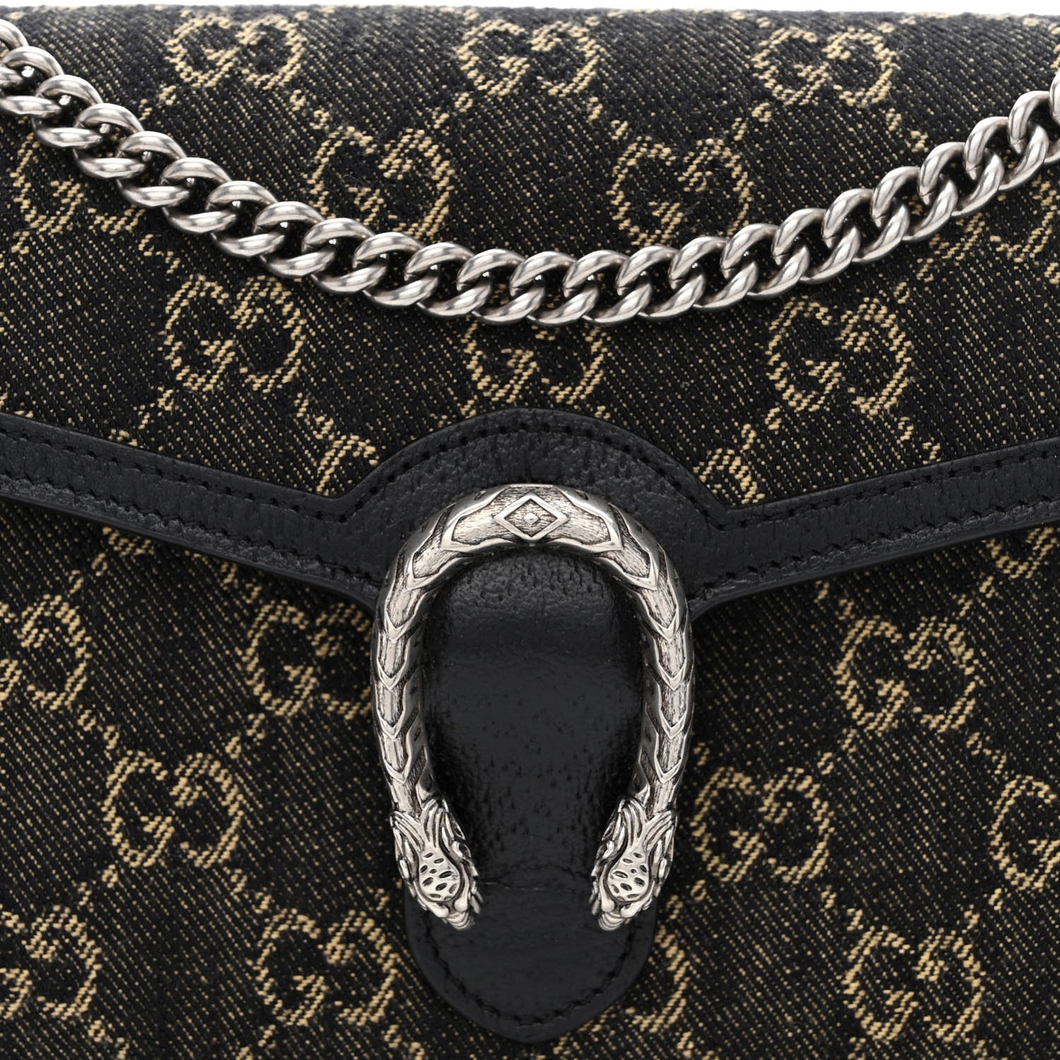 Gucci Jacquard Black Denim GG Monogram Mini Dionysus Chain Wallet Black Ivory 8 of 10