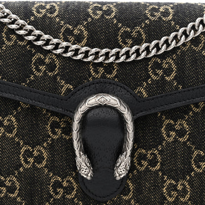 Gucci Jacquard Black Denim GG Monogram Mini Dionysus Chain Wallet Black Ivory 8 of 10