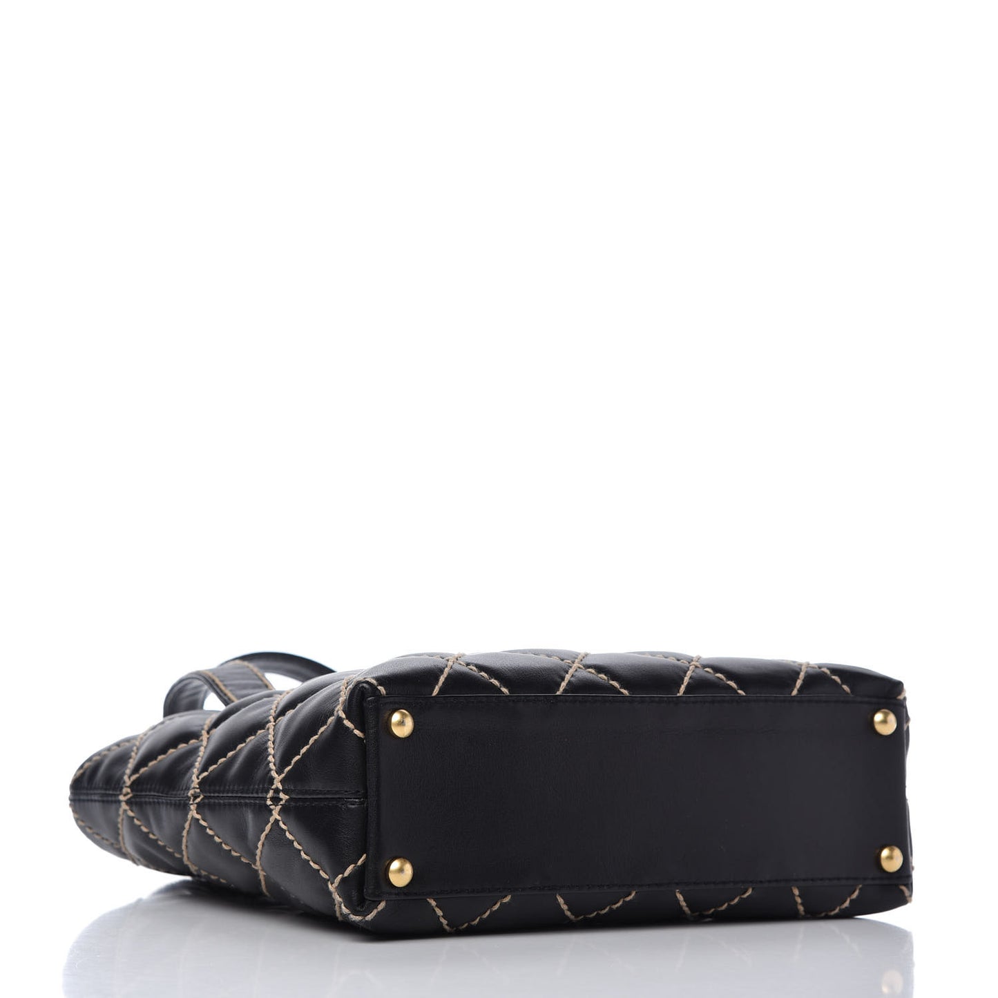 Calfskin Contrast Stitch Surpique Tote Black
