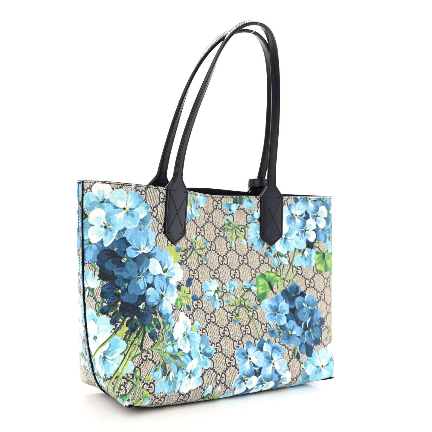GG Supreme Monogram Blooms Small Reversible Tote Beige Blue Navy