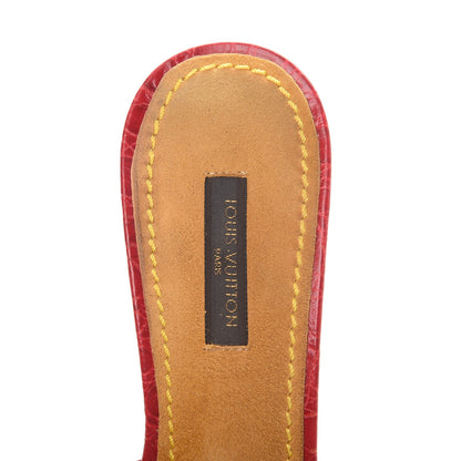 Louis Vuitton Denim Monogram Mules Peep Toe Heels 37 Blue Red 9 of 12