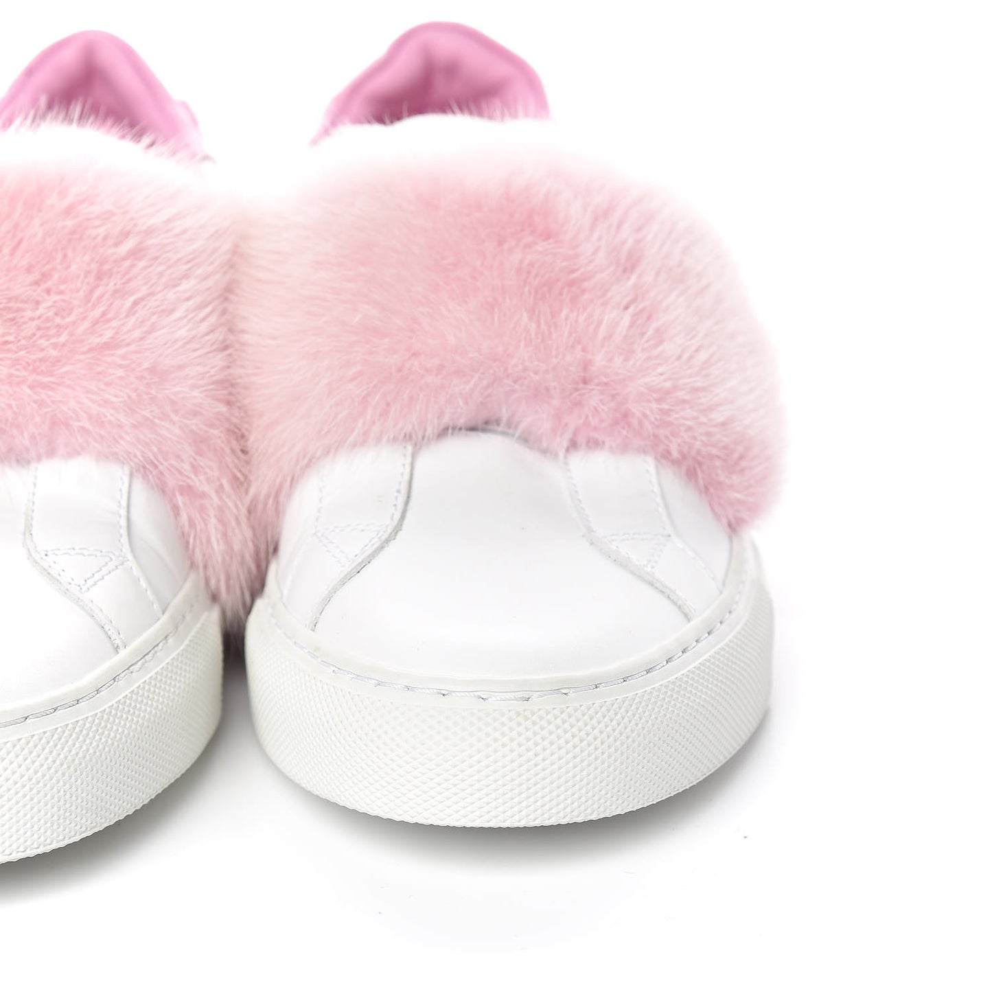 Calfskin Mink Fur Womens Urban Street Sneakers 39 White Rose