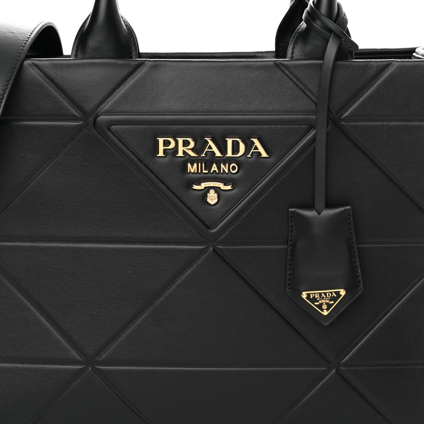 Soft Calfskin Triangolo Symbole Embossed Small Tote Black