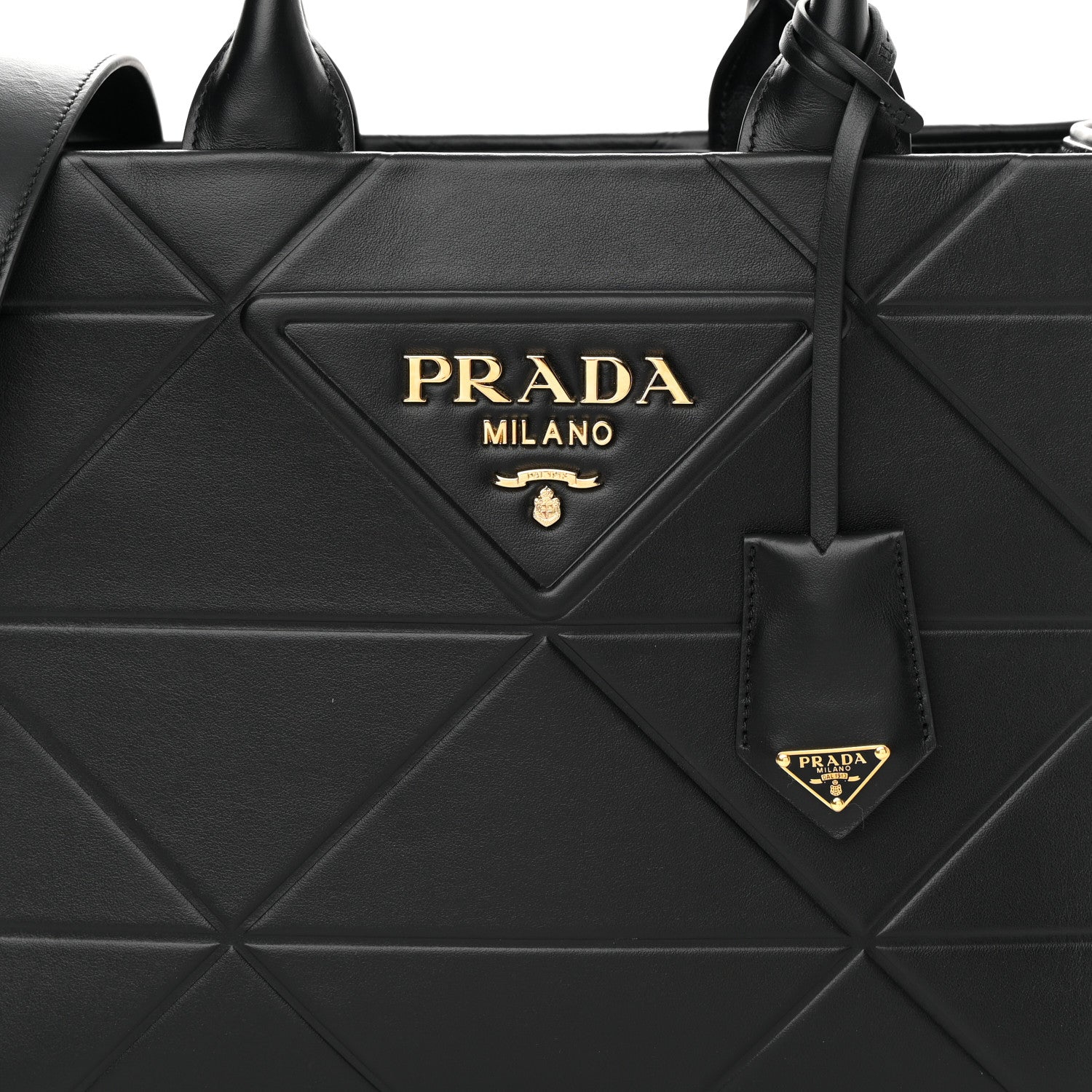 Prada Soft Calfskin Triangolo Symbole Embossed Small Tote Black 7 of 9