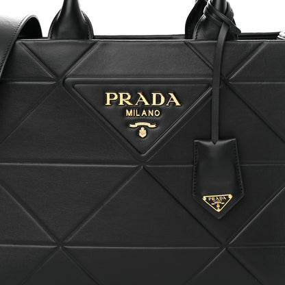 Prada Soft Calfskin Triangolo Symbole Embossed Small Tote Black 7 of 9
