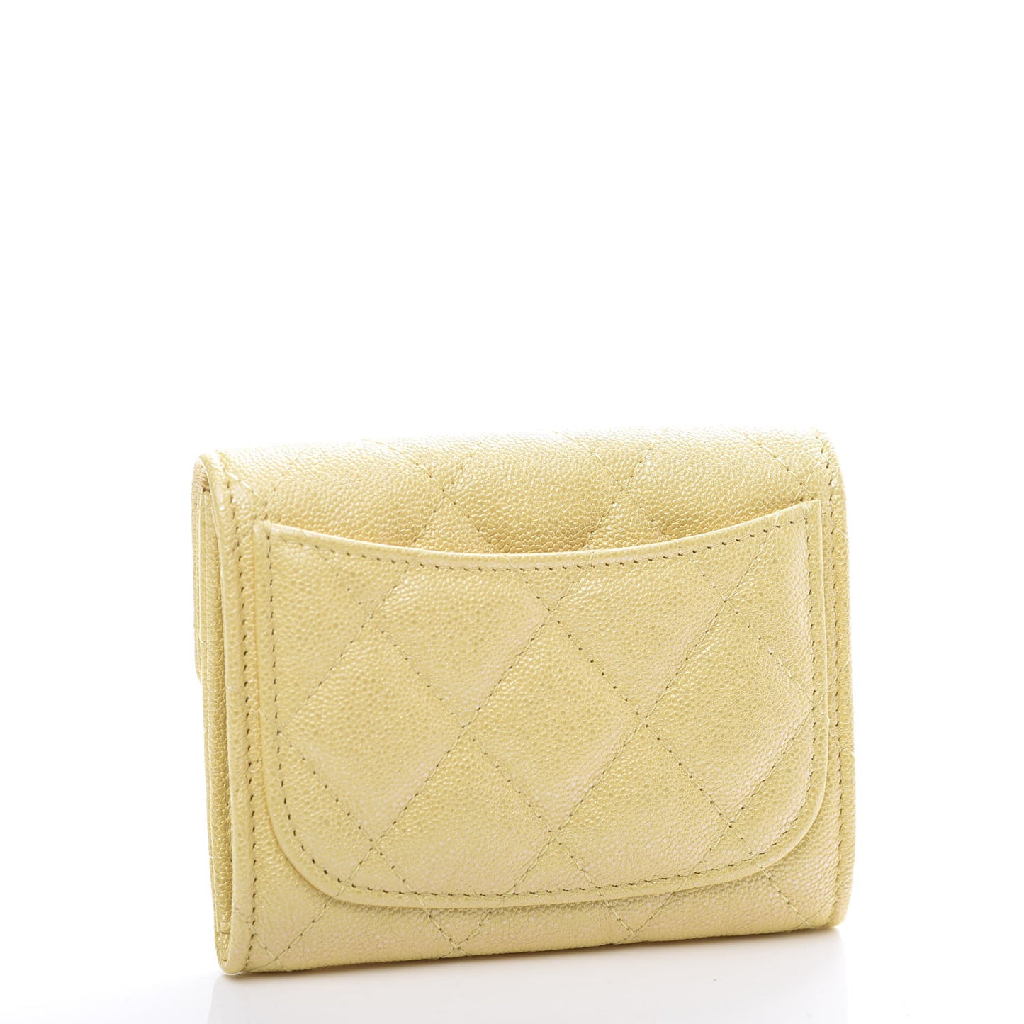 Iridescent Caviar Quilted Flap Card Holder Wallet Yellow