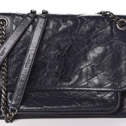 Saint Laurent Crinkled Calfskin Matelasse Medium Niki Chain Satchel Deep Marine 7 of 9