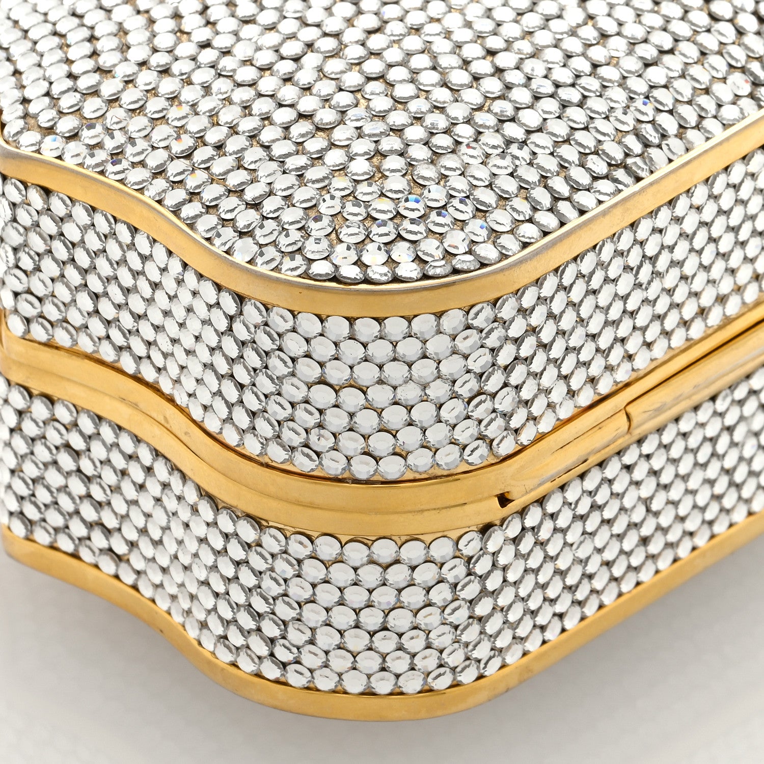 Judith Leiber Swarovski Crystal Minaudiere Clutch Gold Silver 8 of 10