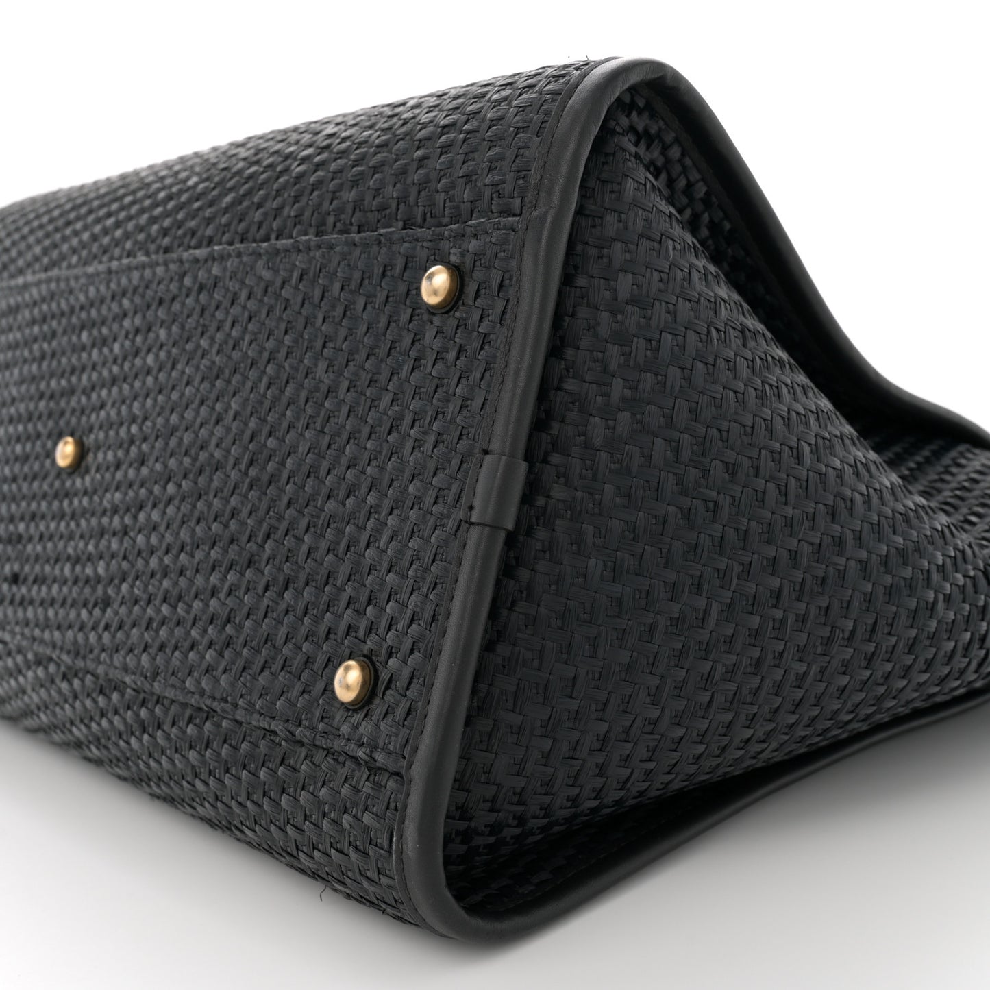 Straw Raffia Calfskin Chain Medium Deauville Tote Black