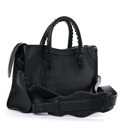 Balenciaga Matte Supple Lambskin Crocodile Embossed Classic Black Hardware S City Black 3 of 14