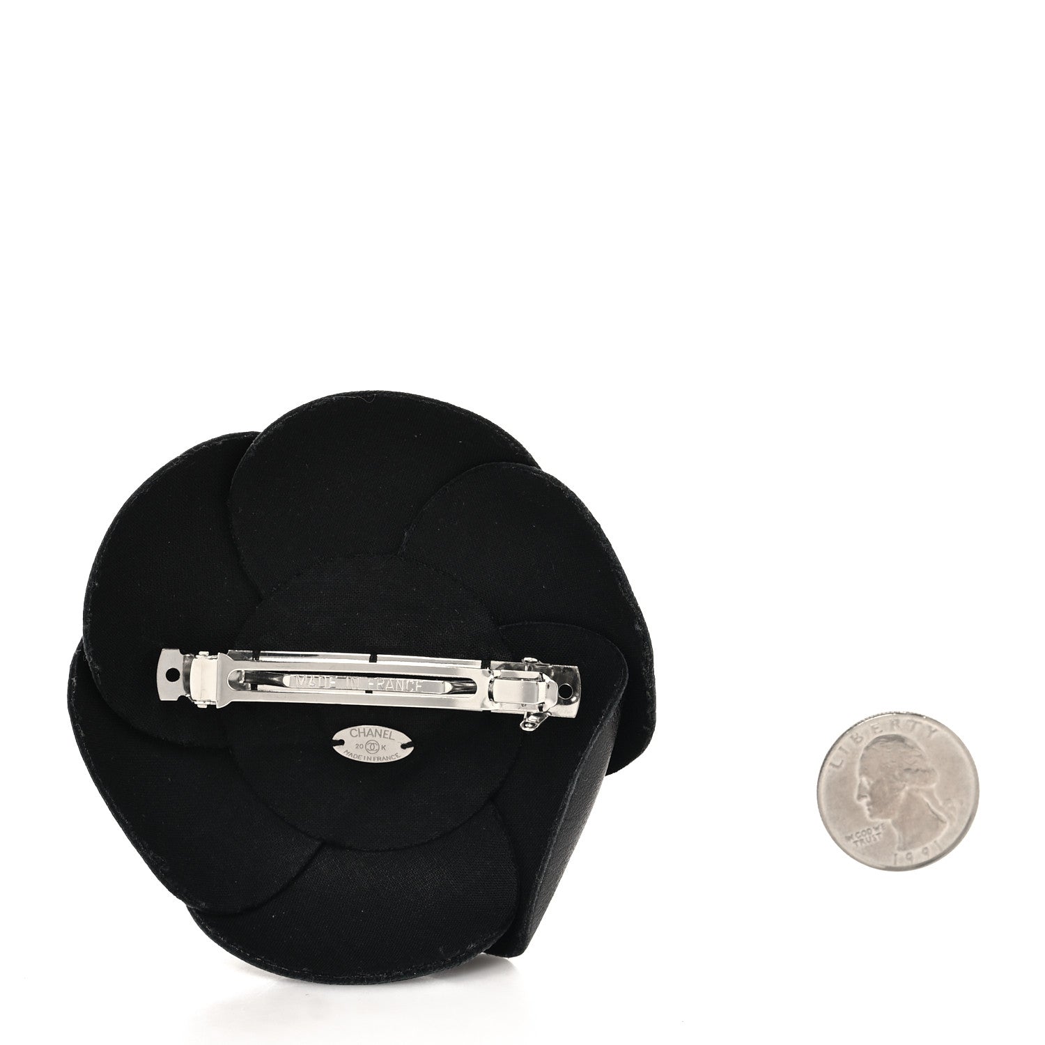 Chanel Lambskin Crystal Camellia CC Barrette Hair Clip Black 2 of 3