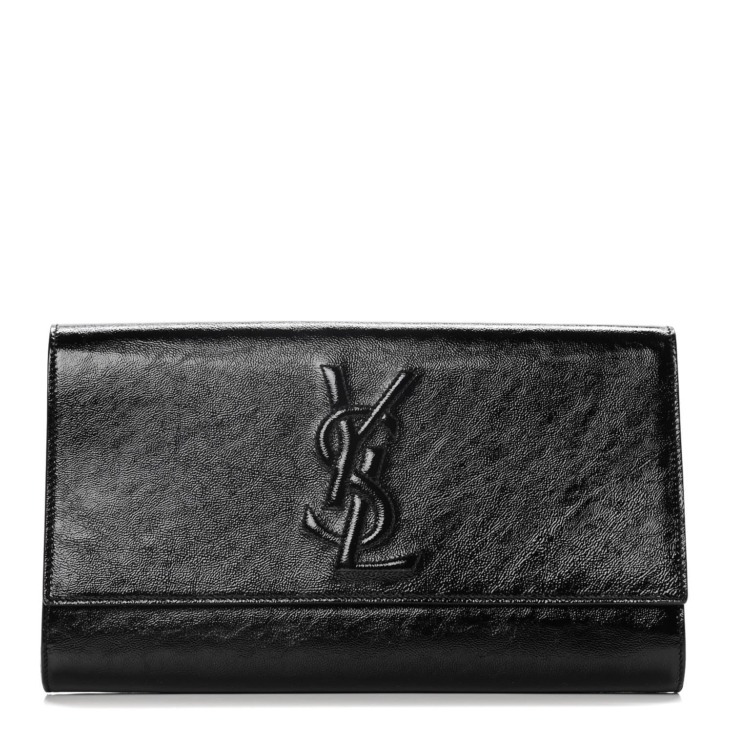 Saint Laurent Textured Patent Monogram Large Belle De Jour Clutch Black 1 of 13