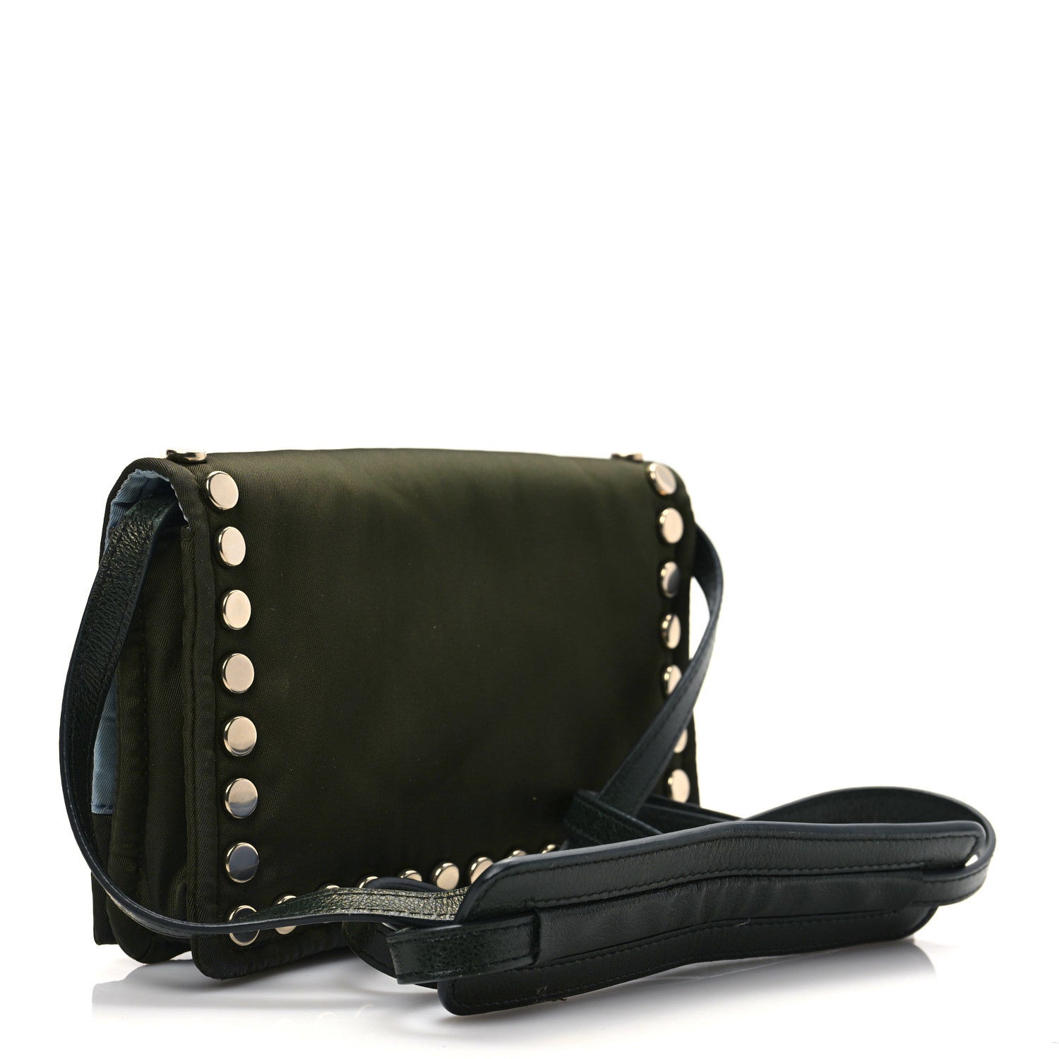 Prada Tessuto Nylon Studded Mini Etiquette Flap Military Green 2 of 9