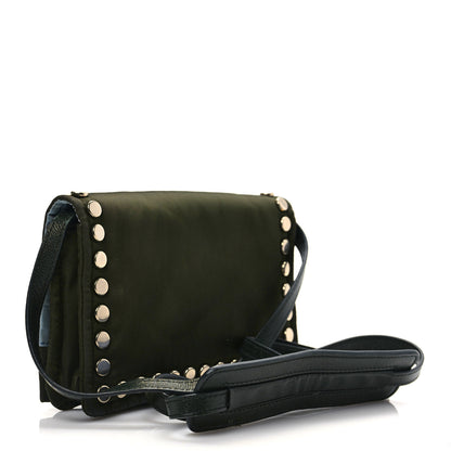 Prada Tessuto Nylon Studded Mini Etiquette Flap Military Green 2 of 9