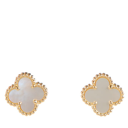 Van Cleef & Arpels 18K Yellow Gold Mother of Pearl Sweet Alhambra Earrings 1 of 5