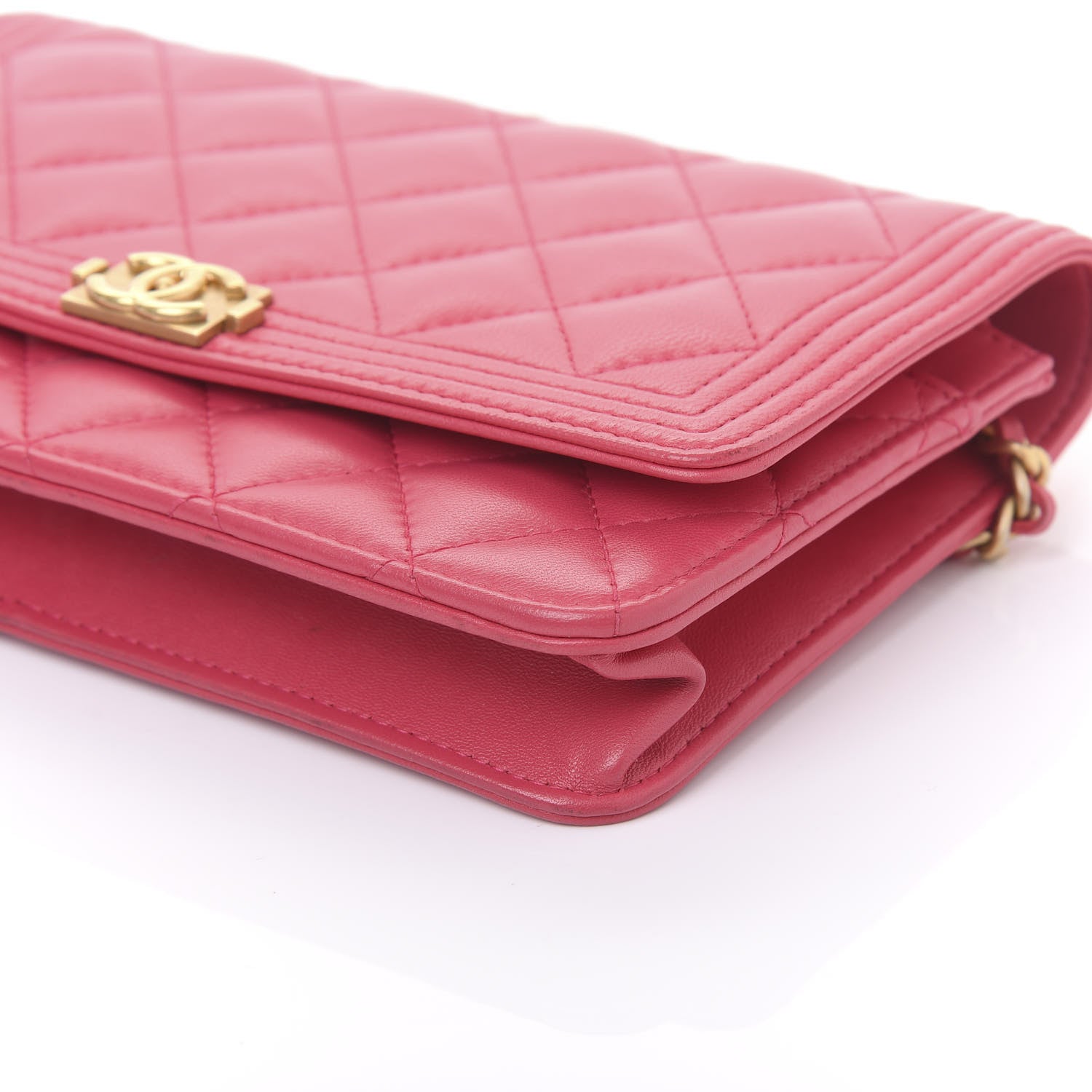 Chanel Lambskin Quilted Boy Wallet On Chain WOC Fuchsia 7 of 11