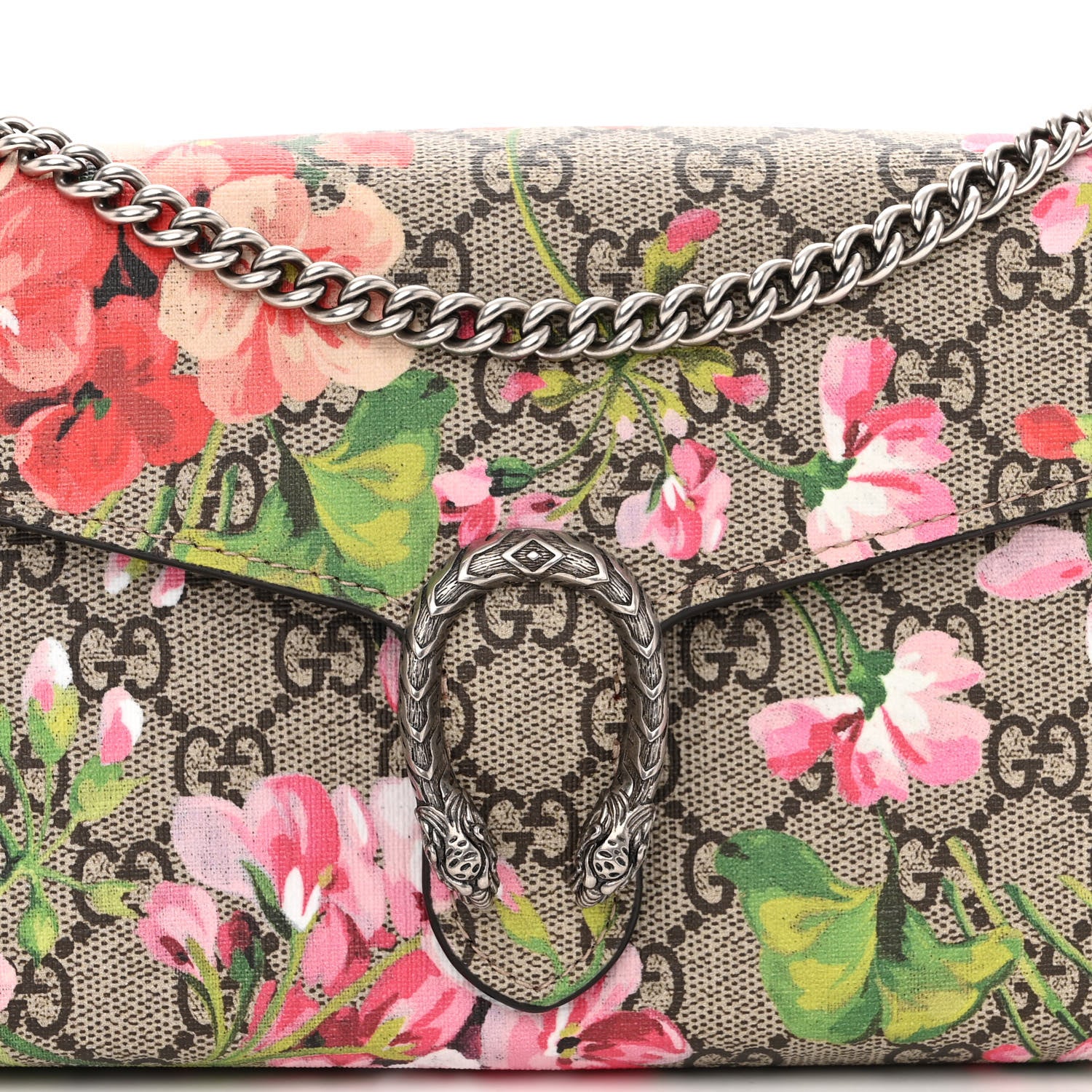 Gucci GG Supreme Monogram Blooms Mini Dionysus Chain Wallet Beige Multicolor Dry Rose 10 of 12
