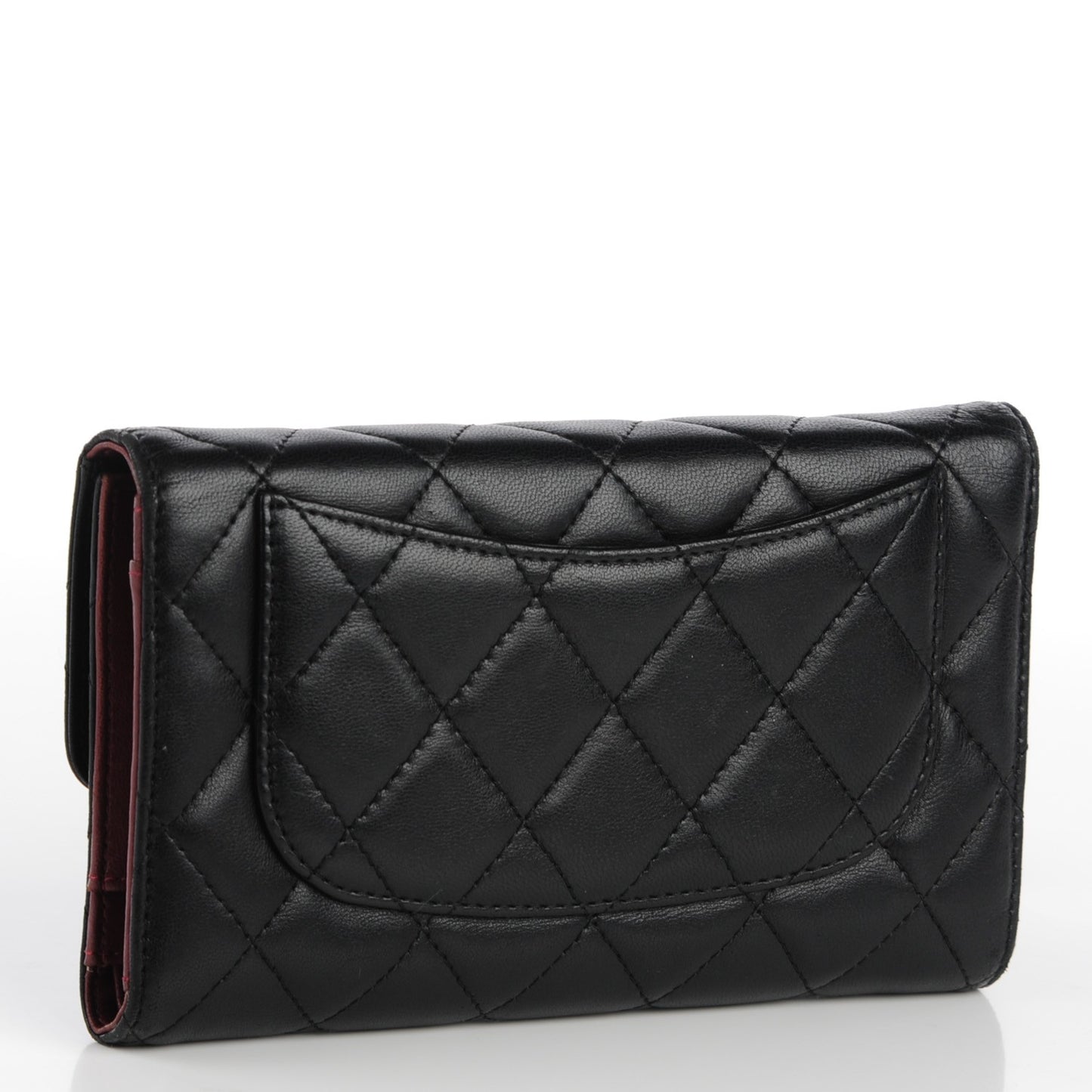 Lambskin Quilted Large Flap Wallet Black