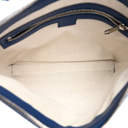 Gucci Calfskin GG Tennis Embossed Medium Wristlet Messenger Bag Intense Metal Blue 5 of 10
