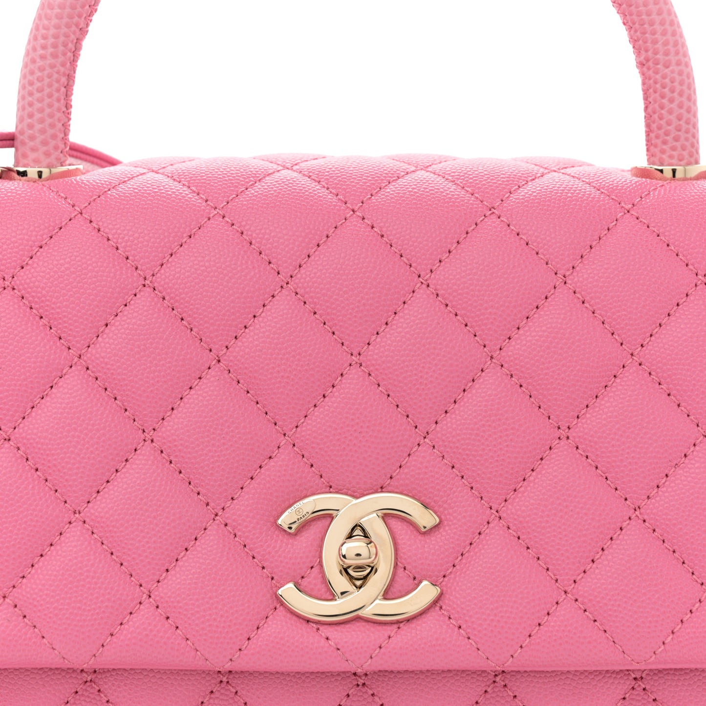 Caviar Lizard Embossed Quilted Small Coco Handle Flap Pink
