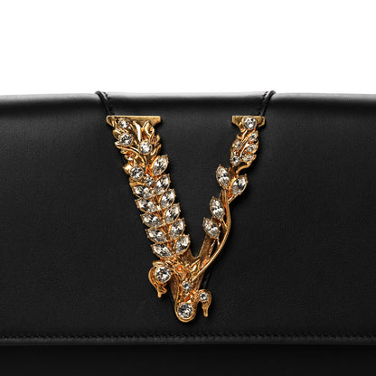 Versace Vitello Crystal Virtus V Wallet Chain Crossbody Black 8 of 14