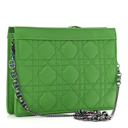 Christian Dior Calfskin Cannage Caro Zipped Pouch With Chain Bright Green 3 of 9