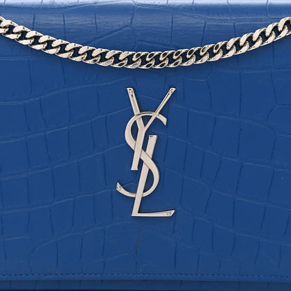 Saint Laurent Calfskin Crocodile Embossed Monogram Chain Wallet Royal Blue 8 of 13