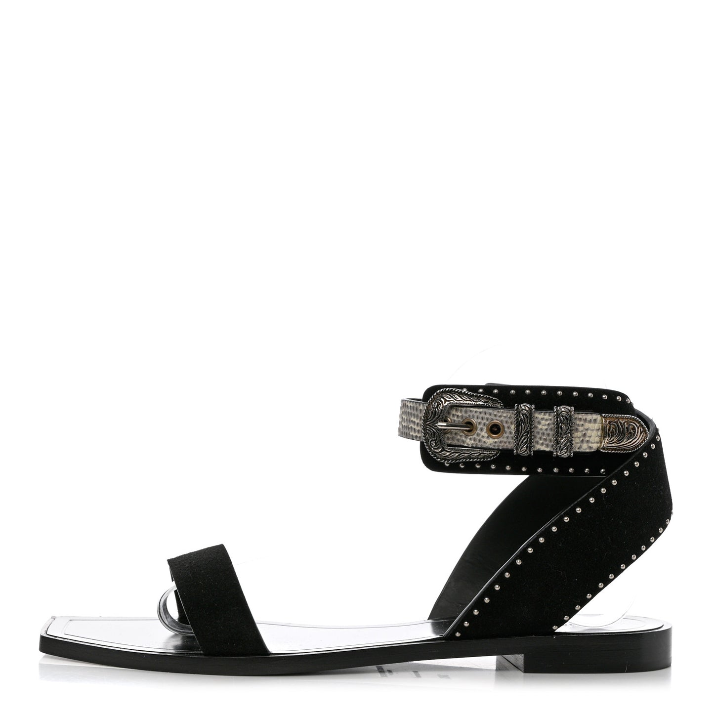 Suede Lizard Flat Sandals 38.5 Black